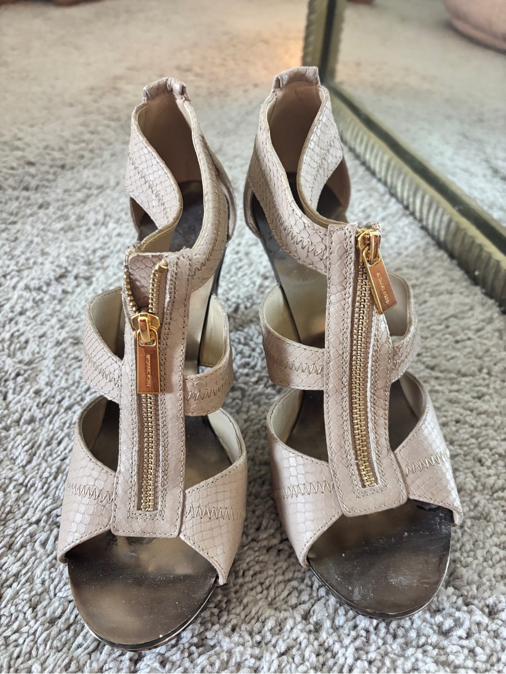 Michael Kors Beige Strappy High Heel Sandal with Gold Zip Accent - Picture 5 of 5